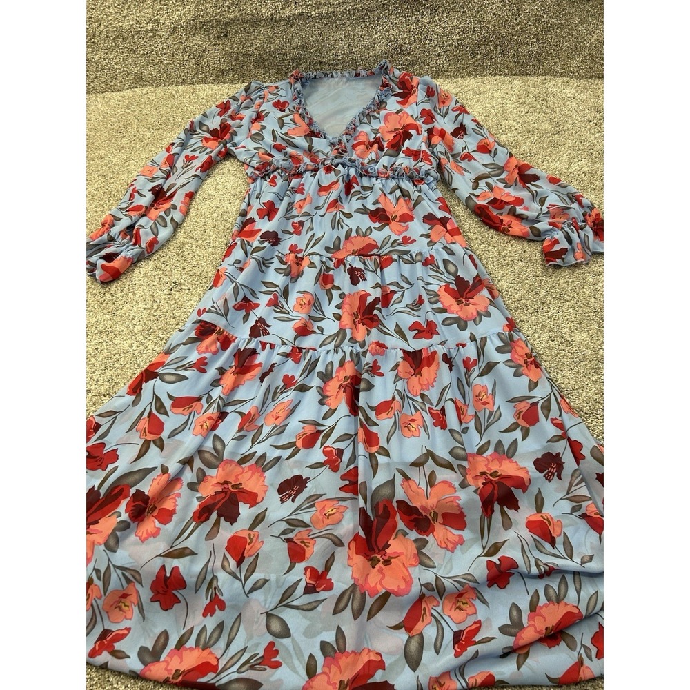 Women's Long Maxi Dresses Deep V Neck Floral Boho Maxi Dress Long Sleeve Medium